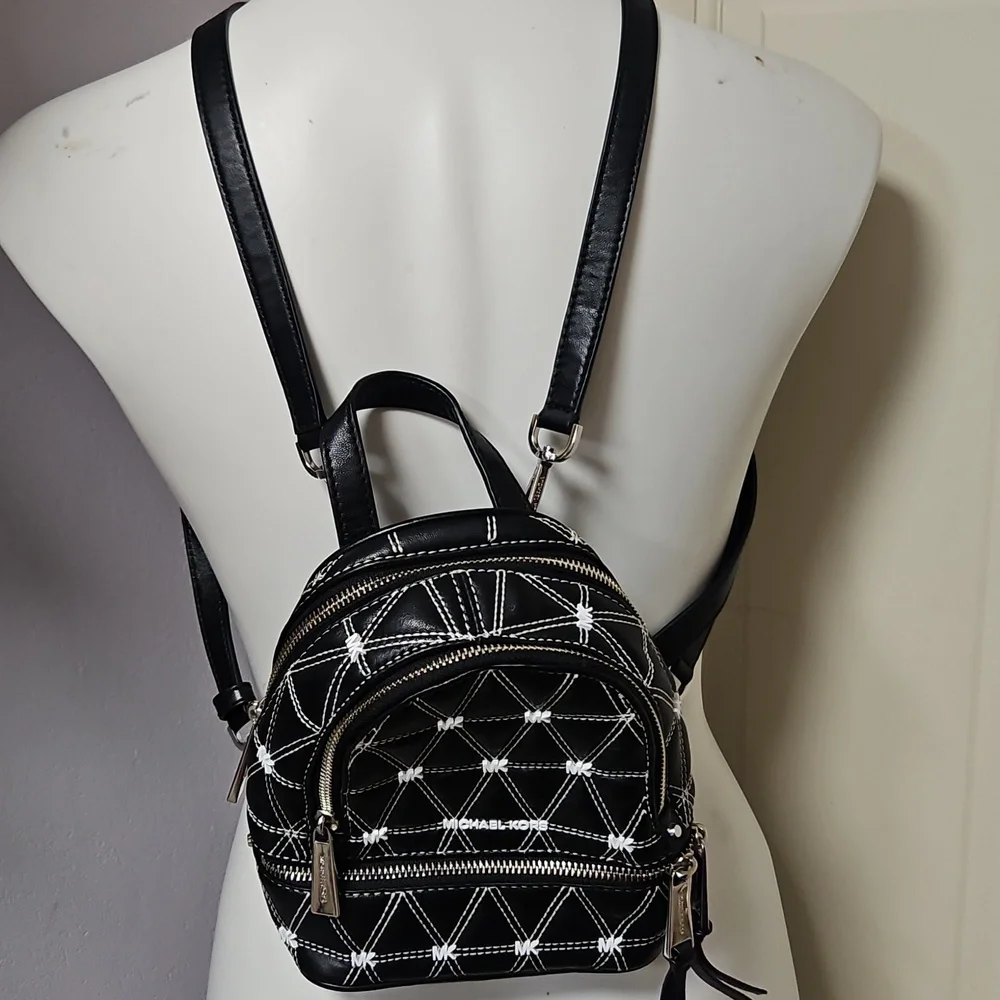 Michael Kors Black and White Quilted Backpack - Picture 11 of 12